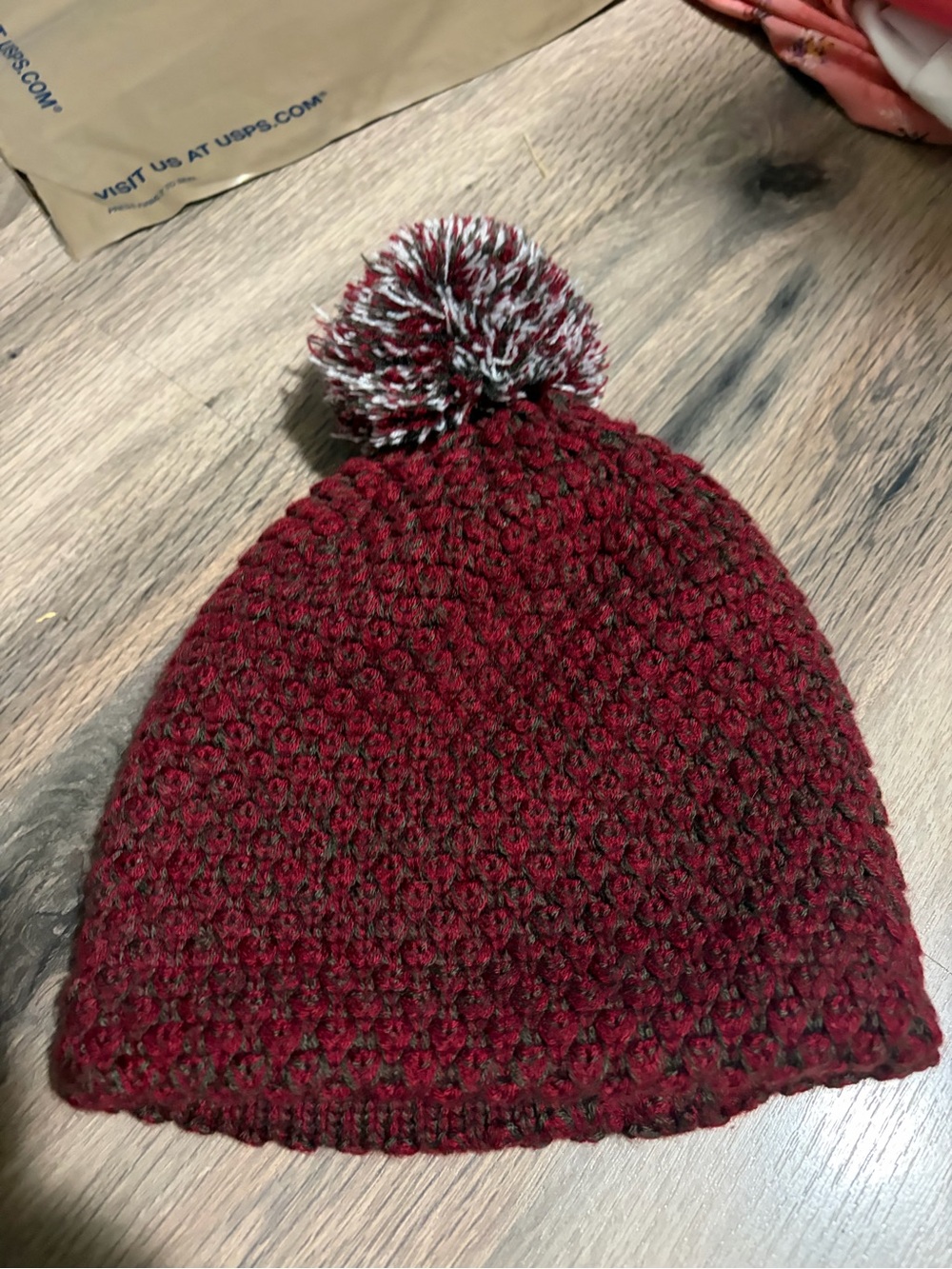 Women's Burgundy Knit Pom Pom Beanie with super soft inside